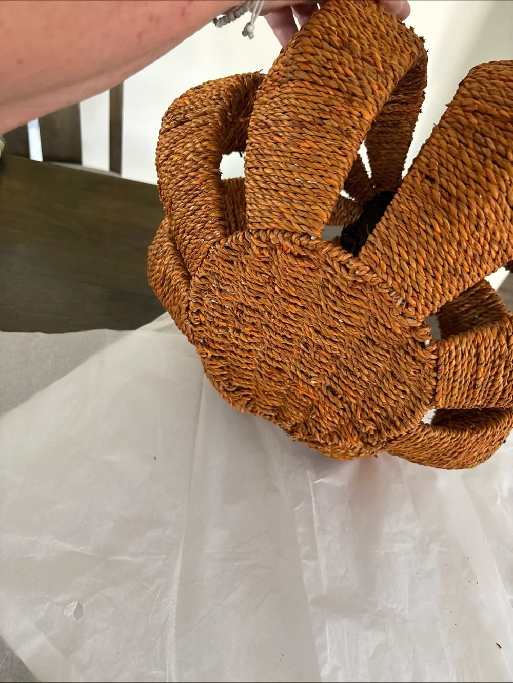 Large Rustic Orange Rope Pumpkin 11” Tall & 15” Wide.   Made In India